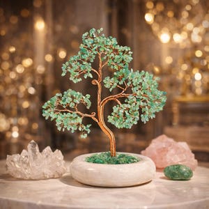 Green Aventurine Crystal Tree Decor, Gemstone Bonsai Tree, Jade Base Ornament, Feng Shui Lucky Tree, Handmade Desk Decor, Gift for Mum