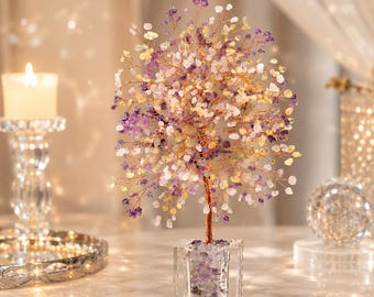 Multicolor Crystal Tree, Amethyst Citrine Gemstone Tree, Luxury Home Decor, Meditation Room Decor, Christmas Gift, Halloween Decor