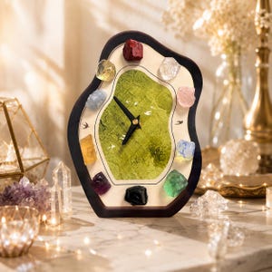 Natural Crystal Clock, Raw Gemstone Table Clock, Unique Vintage Home Decor, Desk Decor, Housewarming Gift, Halloween Christmas Gift