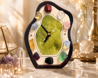 Natural Crystal Clock, Raw Gemstone Table Clock, Unique Vintage Home Decor, Desk Decor, Housewarming Gift, Halloween Christmas Gift