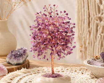 Rose Quartz Amethyst Crystal Tree, Gemstone Tree Home Decor, Meditation Room Desk Decor, Christmas Gift for Wife, New Home Gift