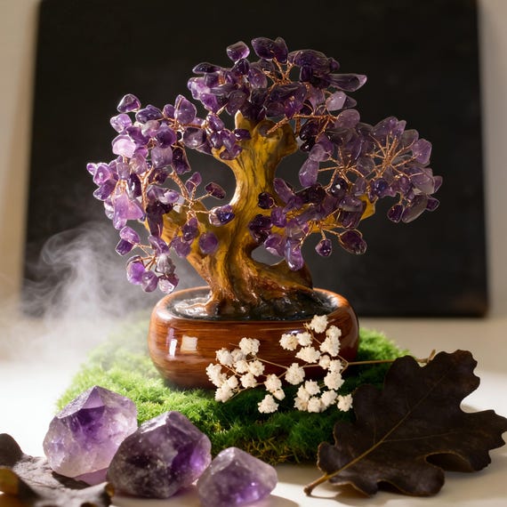 Amethyst Crystal Tree of Life, Gemstone Bonsai Tree, Crystal Tree Decor for Home Office, Purple Crystal Gift, Housewarming Gift for Her