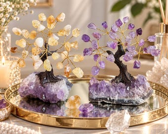 Albero di cristallo con grappolo di ametista, albero di pietre preziose di citrino e ametista, decorazione per casa e auto, decorazione per la meditazione, regalo di Natale, decorazione di Halloween