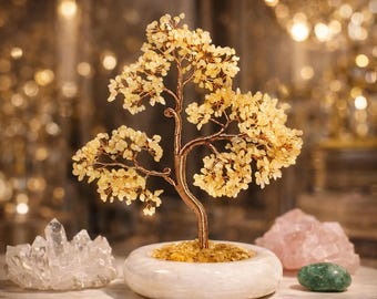 Citrine Crystal Tree Decor, Gemstone Money Tree, Natural Stone Bonsai Tree, Feng Shui Home Decor, Office Desk Ornament, Unique Gift