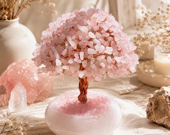 Rose Quartz Crystal Tree, Pink Gemstone Tree Decor, Love Stone Home Decor, Meditation Room Accent, Romantic Gift for Her, Christmas Gift