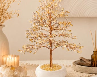 Large Citrine Crystal Tree, Natural Brazilian Citrine & Clear Quartz Decor, Meditation Decor, Luxury Home Decor Christmas Gift, Gift For Her
