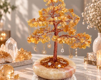 Albero portagioie in cristallo di citrino, porta anelli e collane, decorazione per l'ingresso, decorazione per la meditazione, regalo di Natale, decorazione di Halloween