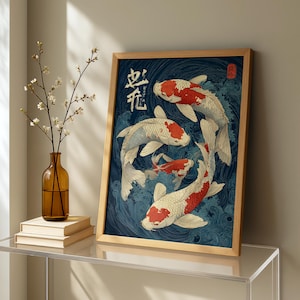 Impressão artística de peixe Ukiyo-e Koi – decoração zen japonesa