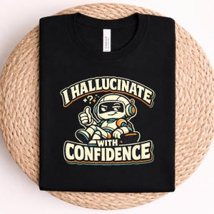 Ik hallucineer met vertrouwen shirt, grappig robot-AI-T-shirt, zelfverzekerde bot T-shirt uniseks, humoristisch technisch cadeau, programmeurskleding
