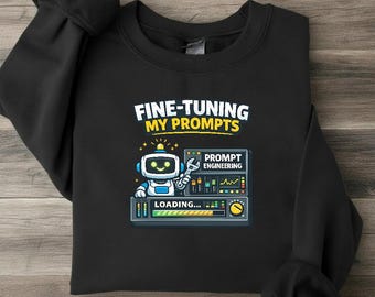 Fine-Tuning My Prompts Sweatshirt, Prompt Engineering AI Robot Crewneck, Unisex Programmer Gift, AI Engineer Tech Humor
