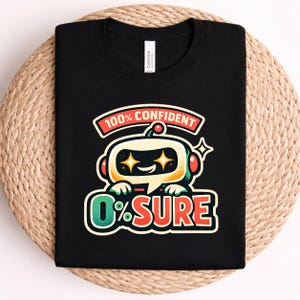 100% Confident Zero Sure Robot Shirt, Funny AI Humor Tech Tee, Programmer Gift, Data Scientist Unisex T-Shirt, Coding Geek Apparel