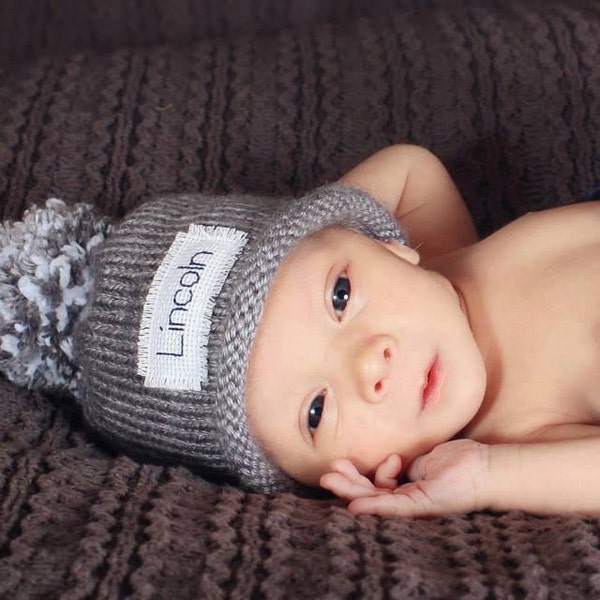 Personalized Knit Baby Hat: Newborn Announcement, Monogrammed Name