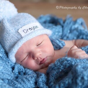 Bebé niño, Anuncio del nombre del bebé, Nuevo bebé, Regalo de baby shower, Gorro de bebé, gorro de invierno, recién nacido, niña, gorro de punto, Personalizado, Foto Prop 9 Blue Marl