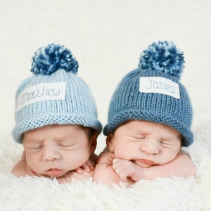 Personalized Knit Baby Hat: NICU Preemie Newborn Pom Winter Hat