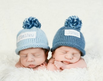 Personalized Knit Baby Hat: NICU Preemie Newborn Pom Winter Hat