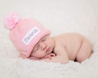 NEW BABY hat, Monogrammed Name, Baby Girls Hat, Baby Shower Gift, Preemie, Photo Prop, Baby name announcement, Baby Boy, baby girl, Beanie