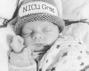 Baby Announcement, NICU Grad, Personalized,New Baby, Knit hat, Preemie, Micro-Preemie, Newborn, Baby Shower gift, Baby boy, baby girl,beanie