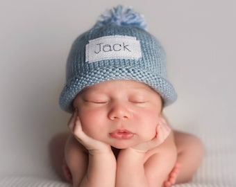 NEWBORN PHOTOS, Knit Baby Hat, Preemie hat, Baby boy, baby girls hat, personalized, monogram hat, winter hat, monogrammed name, MicroPreemie