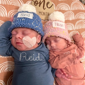 Personalized Preemie Hospital Hat: Hand Knit Newborn Photo Prop