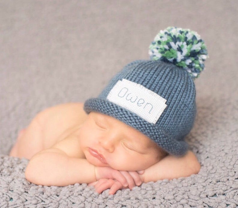 monogrammed knit baby hats