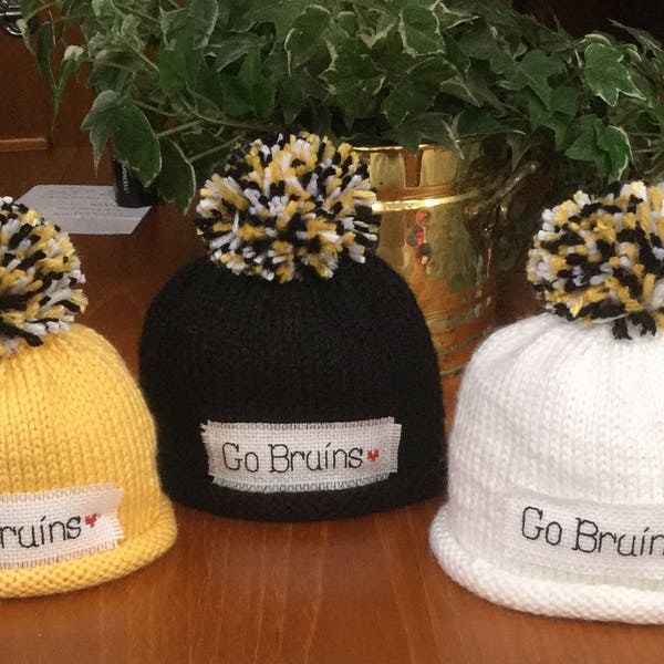 BRUINS HAT, hockey, hand knit, Boston Bruins, Baby hat, baby boy, baby girl, winter hat, photo prop, newborn, team spirit, baby shower gift