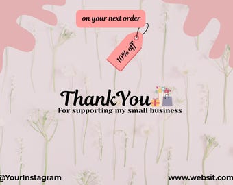 Editable Pink Thank You Card Template for Small Business Canva DIY Insert