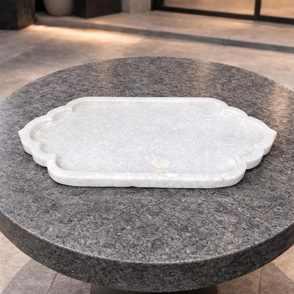 White Marble Cloud Tray, Handmade Stone Serving Tray, Decorative Catchall Tray, Coffee Table Decor, Housewarming Gift