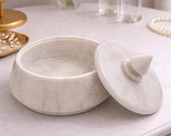 Handmade White Marble Bowl with Lid | Minimalist Home Decor