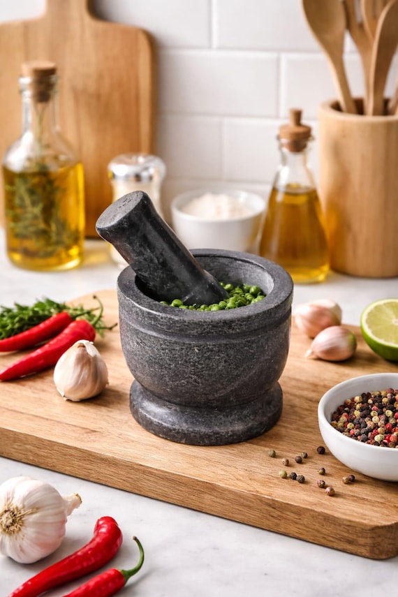 Granite Mortar and Pestle, Stone Spice Grinder, Small Herb Crusher Bowl, Garlic Crusher, Kitchen Grinding Tool, Chef Gift