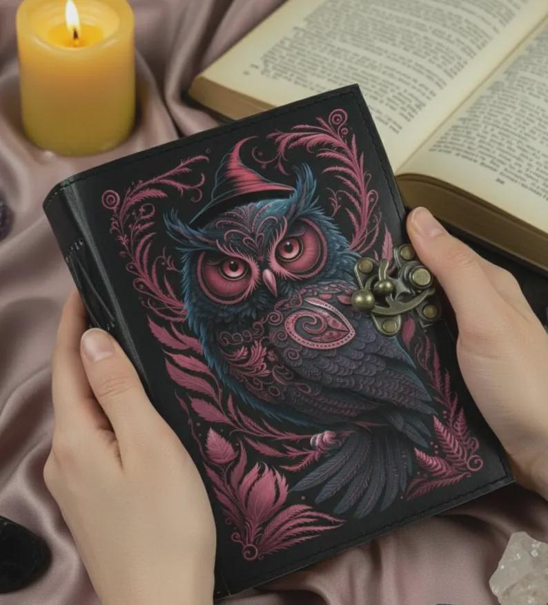 Owl Leather Journal Handmade | Gothic Embossed Notebook | Vintage Fantasy Diary | Dark Academia Writ