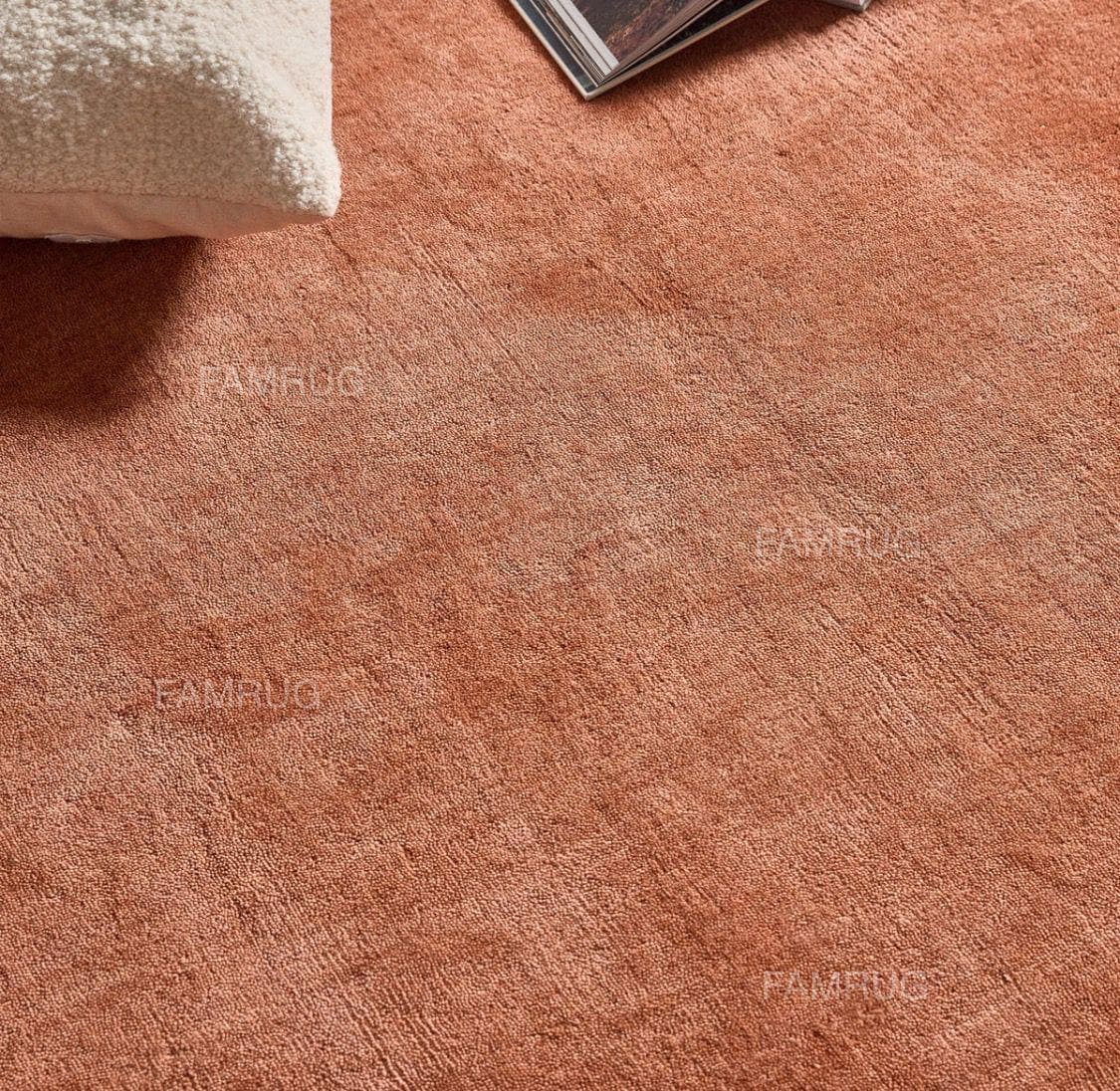 Hand Tufted Wool Rug | Rust Terracotta Solid Color Rug for Living Room ...