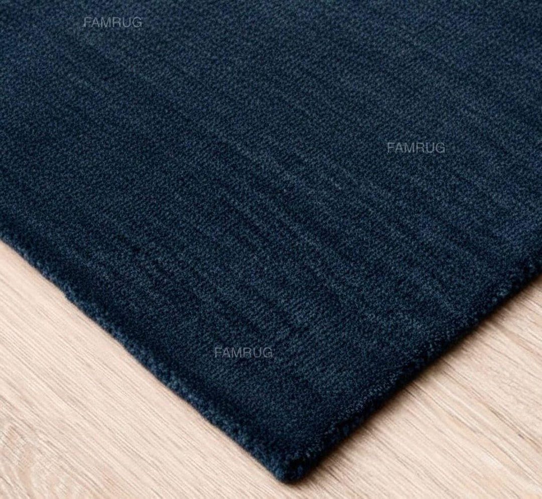 Hand Tufted Dark Blue Rug | Solid Navy Blue Wool Carpet, Modern Minimal ...