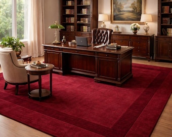 Hand Tufted Burgundy Wool Rug | Modern Minimal Solid Area Rug for Living Room | Bedroom | Home Decor Carpet