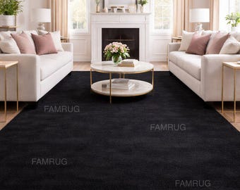 Hand Tufted Solid Black Rug | Modern Minimalist Plush Carpet