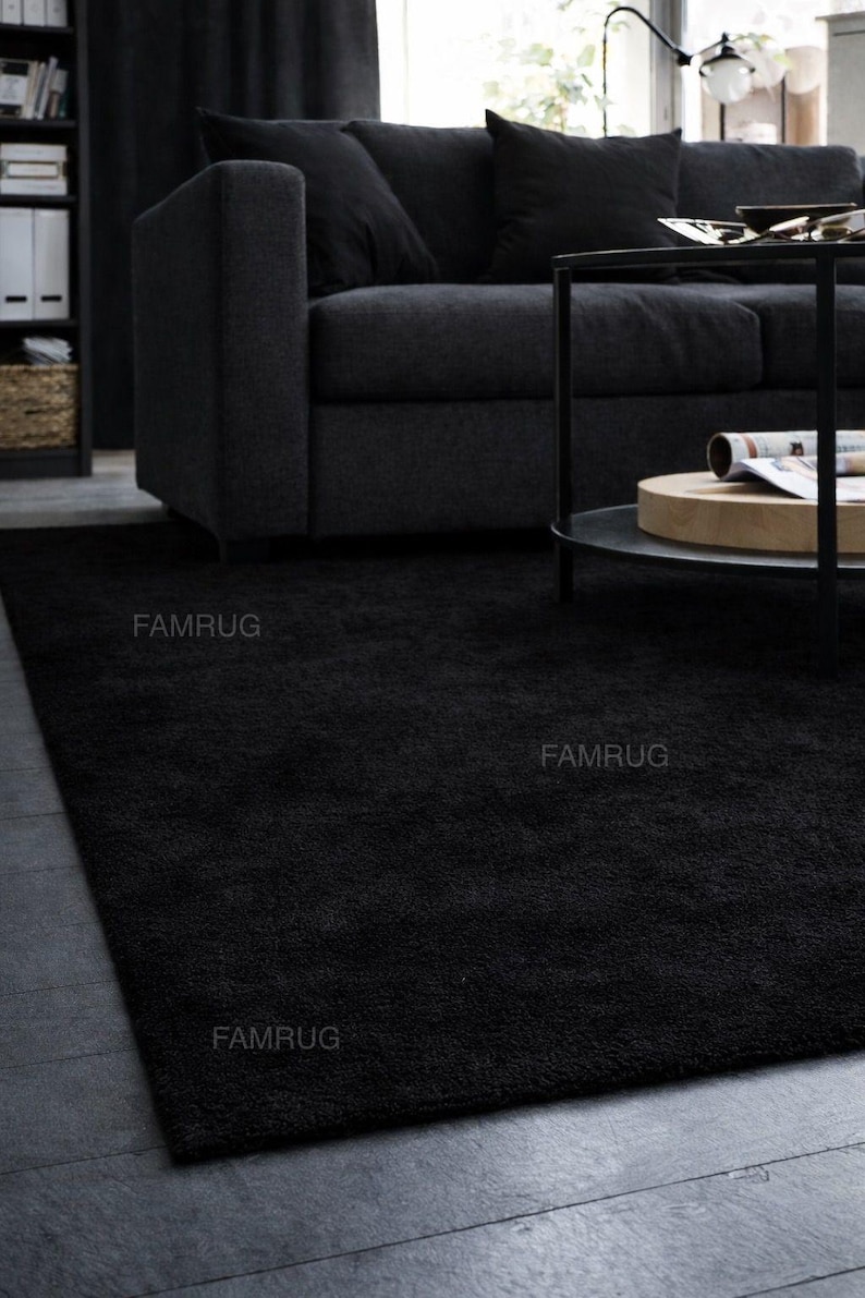 Hand Tufted Solid Black Rug | Modern Minimalist Plush Carpet - Etsy