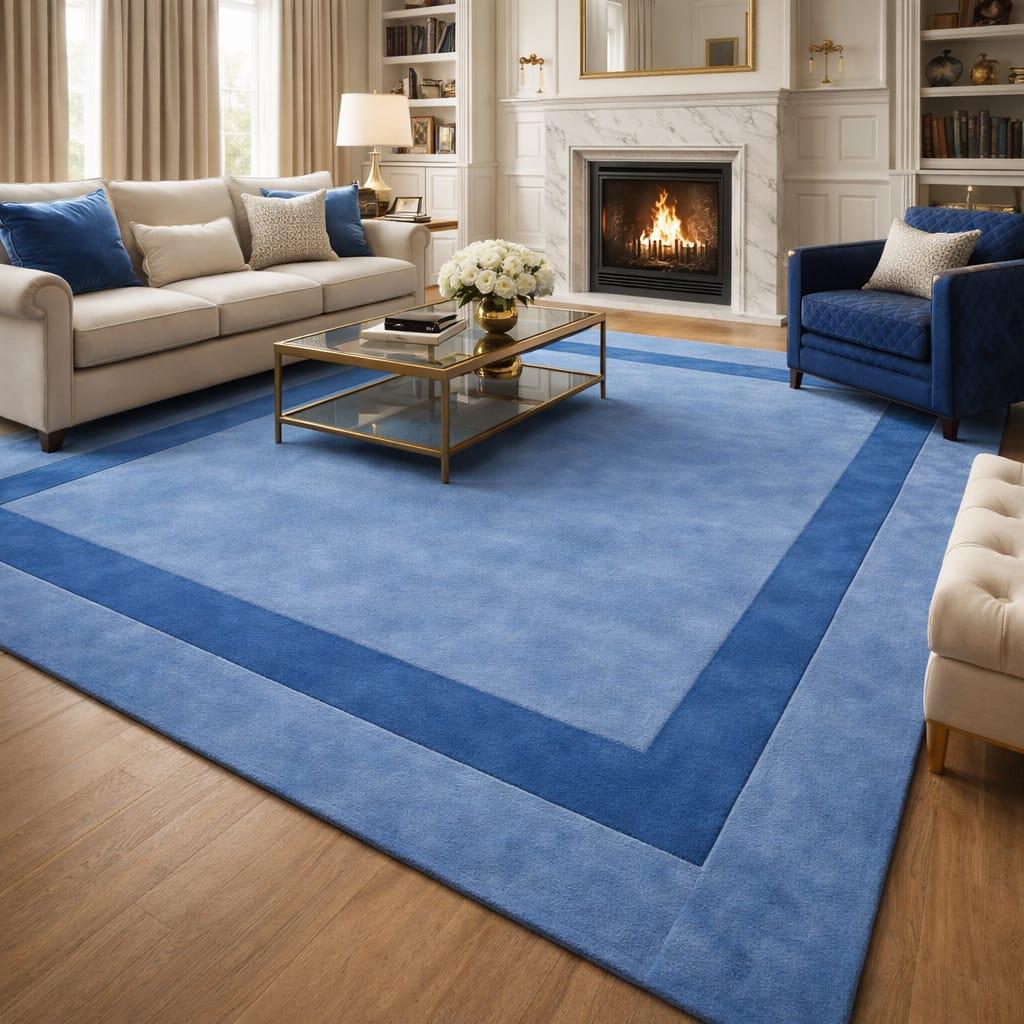 Hand Tufted Wool Rug With Blue Border | Modern Minimal Area Rug for ...