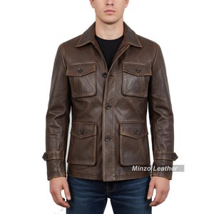 Men’s Brown Field Genuine Leather Jacket | Vintage Safari Coat