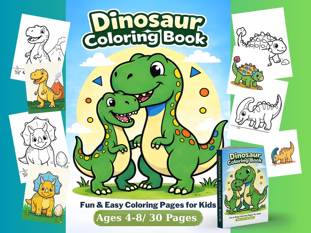 Dinosaur Coloring Book for Kids Ages 4-8 | 30 Printable Dino Pages ...
