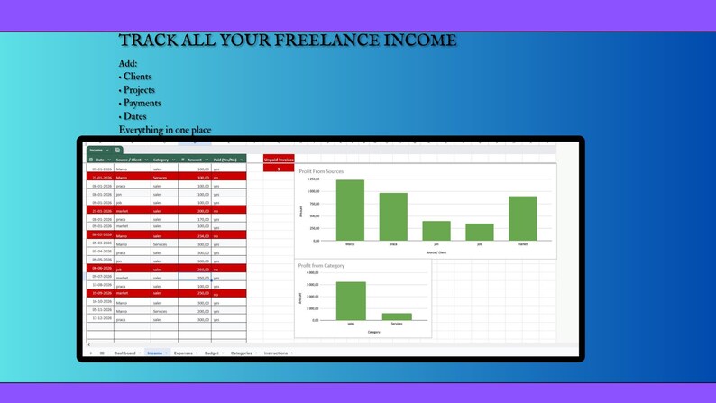 Freelancer Budget Template | Google Sheets Income & Expense Tracker