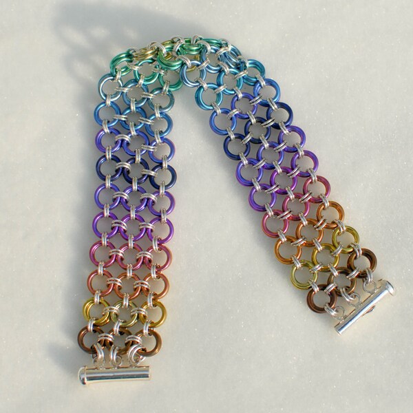 Rainbow Niobium and Sterling Silver Japanese Lace Rainbow Ombre Bracelet - Ready to Ship