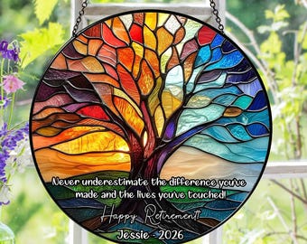 Atrapasueños de árbol de vidrieras, decoración para ventanas de jubilación, arte en vidrio con efecto de ondas de agua