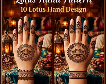 10 Lotus Henna Mandala | Mehndi Hand Tattoo Stencil Designs Bundle