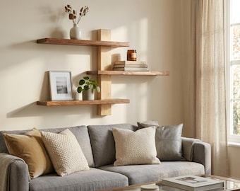 Mid Century Shelf | Solid Floating Wall Shelf | Modern Wooden Decor For Living Room Offices and Farmhouse