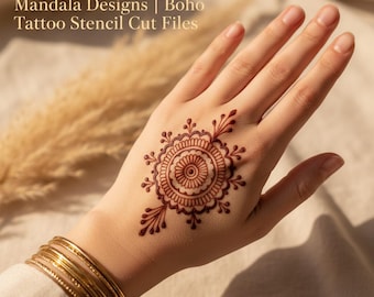30 diseños minimalistas de mandalas Mehndi / Archivos de corte para plantillas de tatuajes bohemios (descarga digital)
