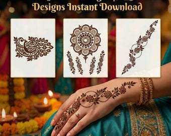 Kit di stencil per henné Mehndi / 20 disegni per matrimoni e feste (download digitale)