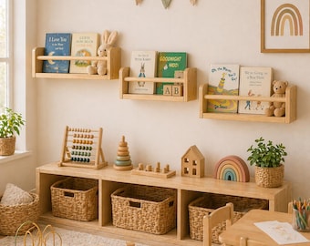 Wall Mounted Kids Bookshelf Montessori Floating Nursery Shelves | Baby Room Decor Book Ledge Shelf