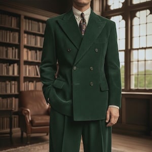 Dwurzędowy garnitur sztruksowy w stylu lat 40. – 100% bawełny, formalny strój retro