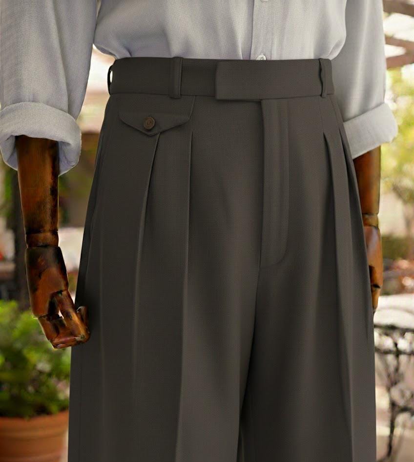 パンツ 40s vintage linen slacks 1940s Style Linen Trousers - High Waist Double Pleated Mens Pants