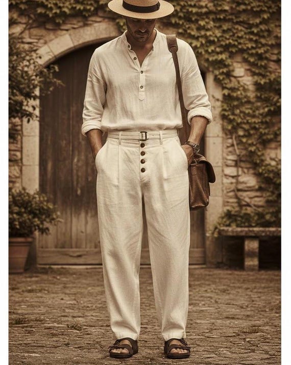 Vintage Nomad: 1940s-inspired Linen Pleated Pants . - Etsy