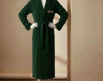 Embroidered Emerald Green Corduroy Robe, Personalized Boss Gift